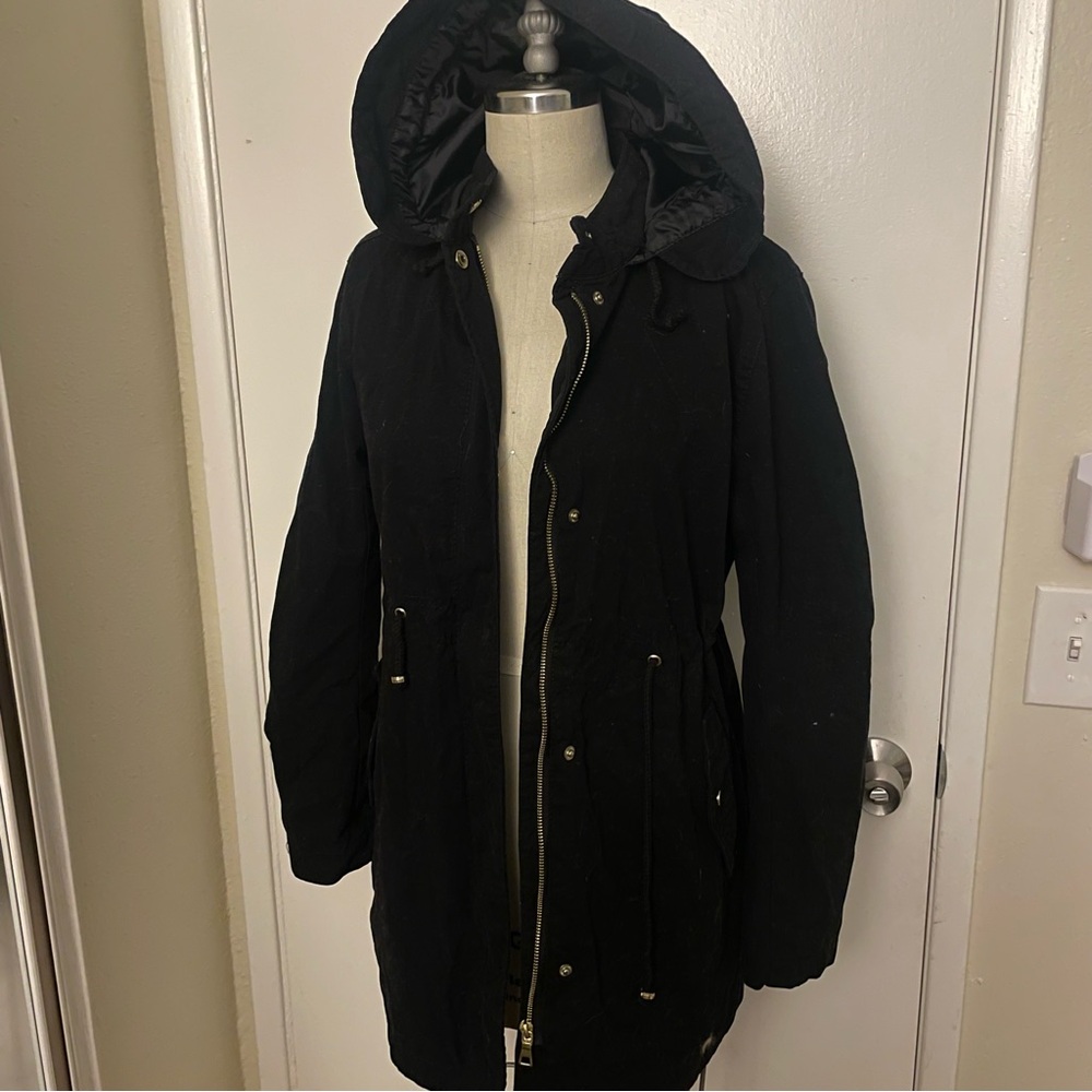 Ambiance black puffer winter coat with hood, size S
